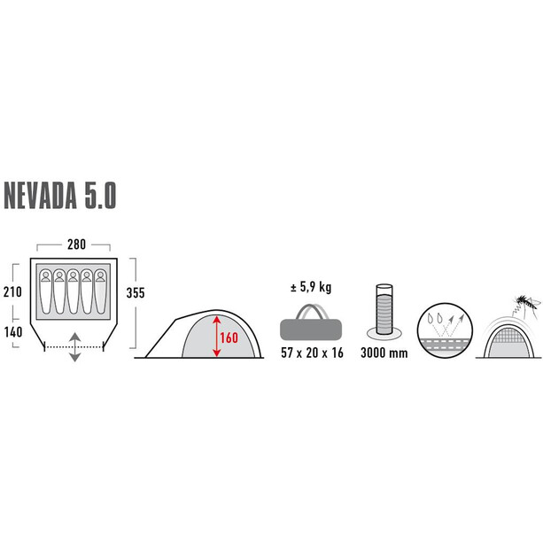 High Peak Nevada 5.0 Telt, grå