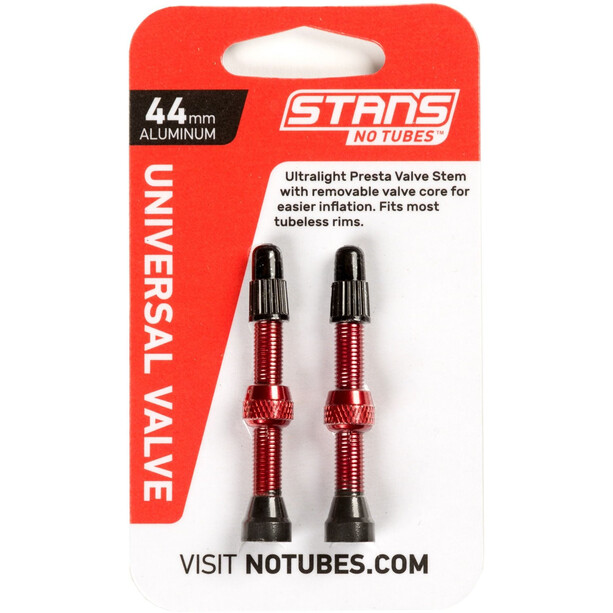 Stan's NoTubes Universal Tubeless Ventil Presta Aluminium 44mm rot