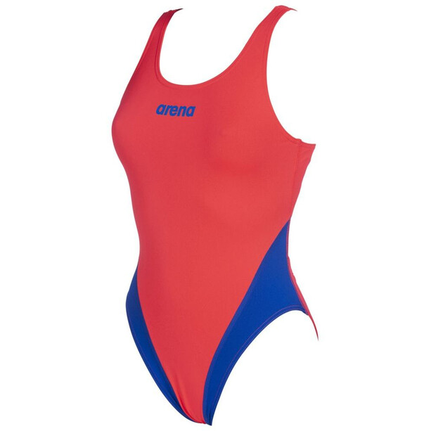arena Solid Swim Tech High One Piece Swimsuit Women fluo red/neon blue