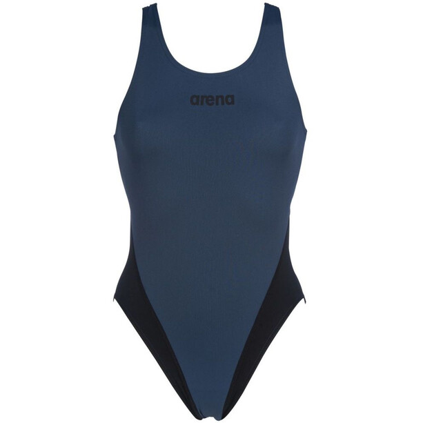 arena Solid Swim Tech High One Piece Swimsuit Dames, blauw/zwart