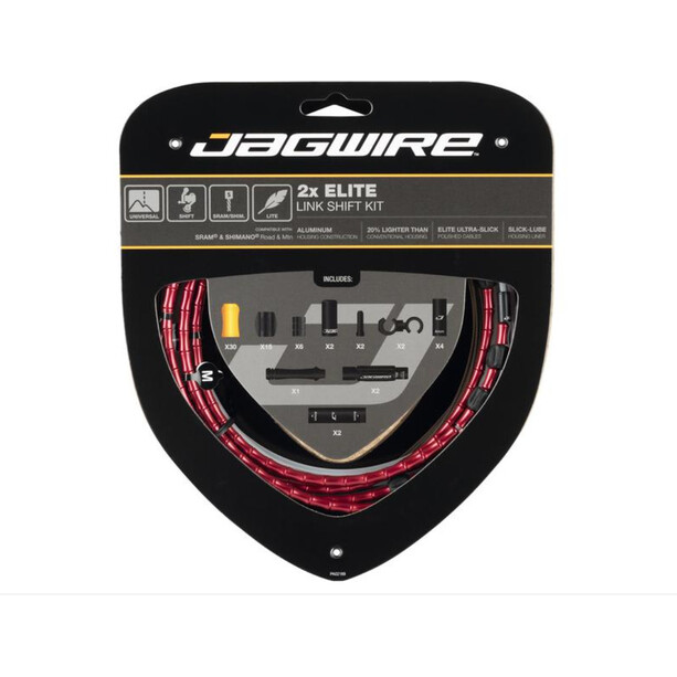 Jagwire 2X Elite Link Set de câble de dérailleur, rouge
