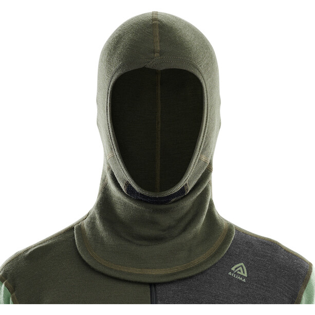 Aclima WarmWool Hood Sweater with Zip Men olive night/dill/marengo