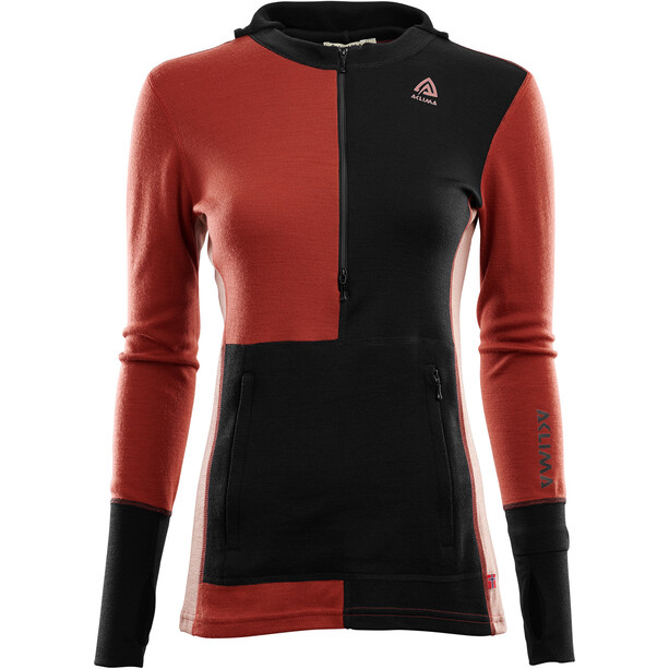 Aclima WarmWool Kapuzensweater mit Zip Damen schwarz/rot