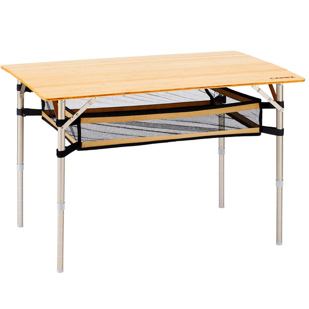 CAMPZ Bambupöytä 100x65x65cm + Verkkosäilytyshylly, ruskea