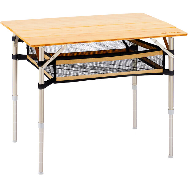 CAMPZ Bamboo Table 80x60x65cm with Storage Mesh, marrón