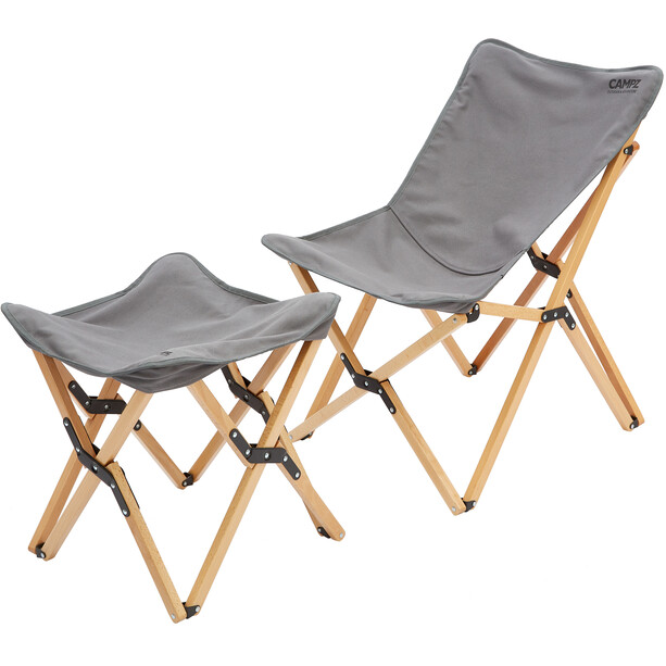 CAMPZ Ensemble de chaises pliantes en bois de hêtre Ensemble avec revêtement et repose-pieds, gris/marron