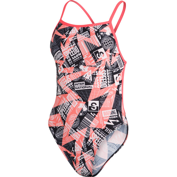 speedo Allover Tie-Back Swimsuit Women, negro/rosa