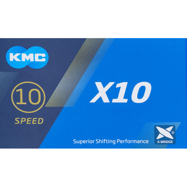 KMC X10 Chaîne de Vélo 10 vitesses 122 maillons de chaîne, argent/gris