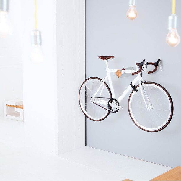 PARAX D-Rack Supporto da muro per bicicletta alluminio con frontale in legno, argento/beige