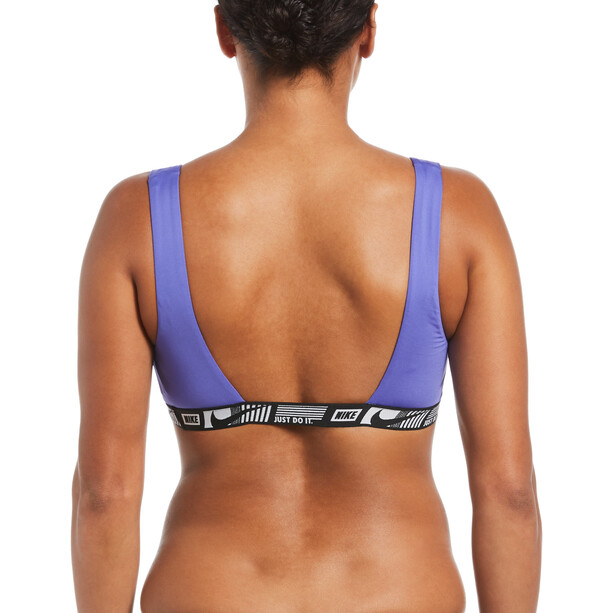 Nike Swim Logo Tape Bikinitop met ronde hals Dames, blauw