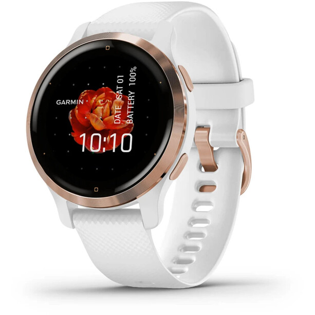 Garmin Venu 2S Smartwatch med Quick Change silikone urrem 18mm, hvid/guld