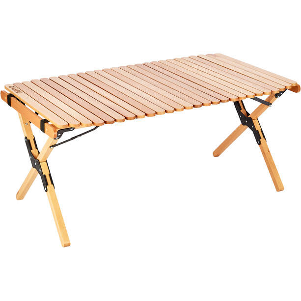 CAMPZ Table à roulettes en hêtre 100x60x45cm, marron