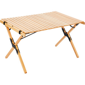 CAMPZ Table à roulettes en hêtre 90x60x53cm, marron marron