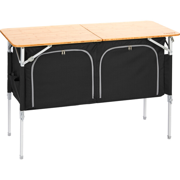 CAMPZ Bambupöytä 120x50x80cm + Säilytyshylly, ruskea/musta