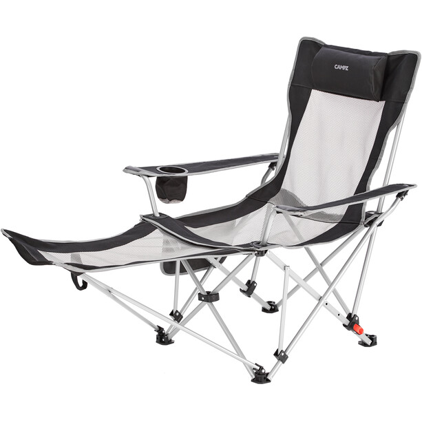 CAMPZ Chaise longue pliante en maille avec repose-pieds amovible, gris/noir