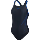 speedo Logo Deep U-Back Swimsuit Women hyper true navy/blue flame