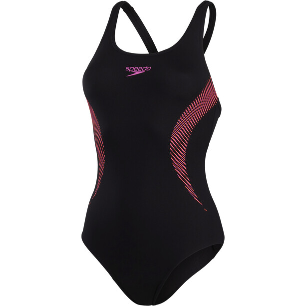 speedo Placement Muscleback Swimsuit Women black/neon orchid/fluo tang