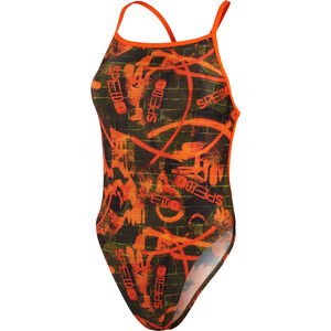 speedo Wallspray Allover V-Back Swimsuit Women, orange/vert orange/vert