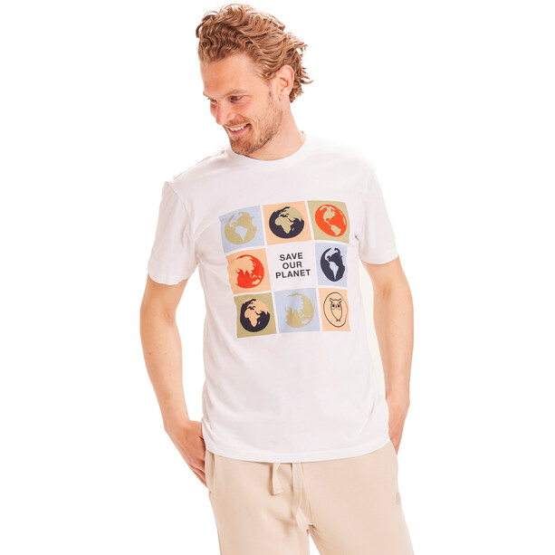 KnowledgeCotton Apparel Alder Globe Collage Printed T-skjorte Herre Hvit