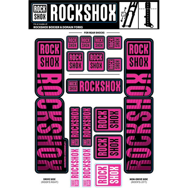 RockShox Boxxer/Domain Aufkleber Set für Doppelbrückengabeln mit Ø35mm Standrohre pink/schwarz