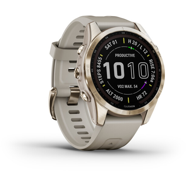 Garmin Fenix 7S Sapphire Solar Smartwatch mit QuickFit Uhrenarmband 20mm grau/gold