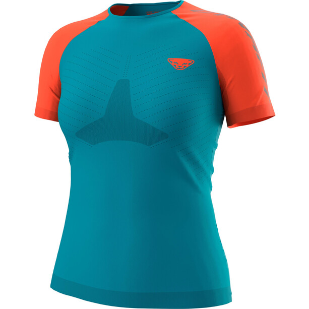 Dynafit Ultra 3 S-Tech Camiseta SS Mujer, Azul petróleo/naranja