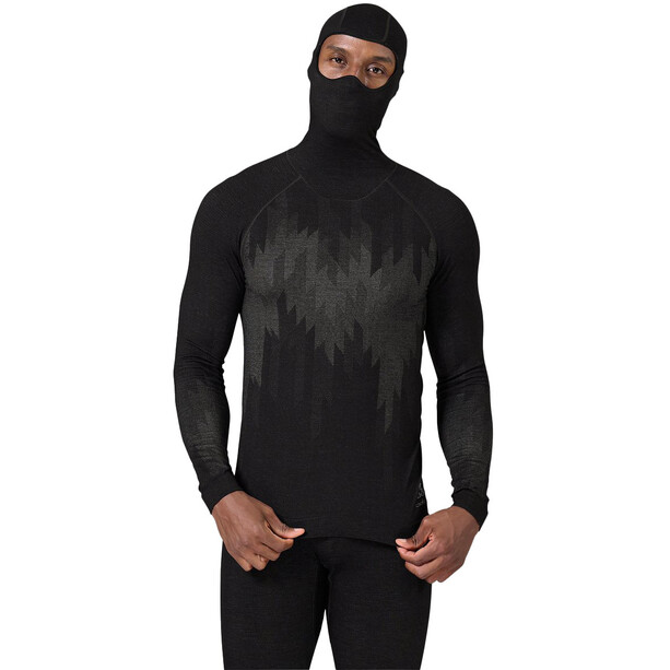 Odlo Kinship Performance Wool 200 LS Baselayer Facemask Top Mężczyźni, czarny