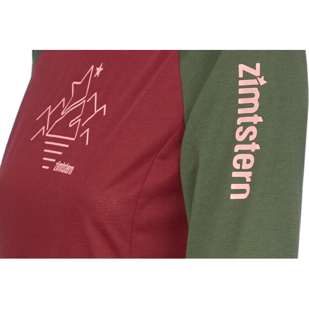 Zimtstern PureFlowz Camiseta manga larga Mujer, rojo/Oliva