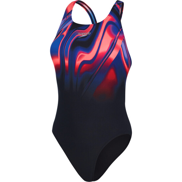 speedo Placement Digital Powerback Swimsuit Women, musta/monivärinen