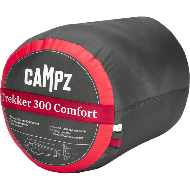 CAMPZ Trekker 300 Schlafsack Comfort rot/schwarz