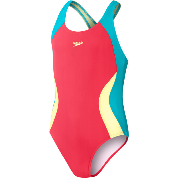 speedo Colourblock Spiritback Swimsuit Girls, rouge/turquoise