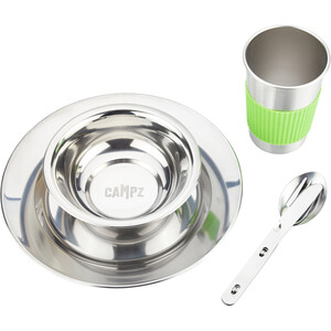 CAMPZ Stainless Steel Dinner Set 1 Person, argento argento