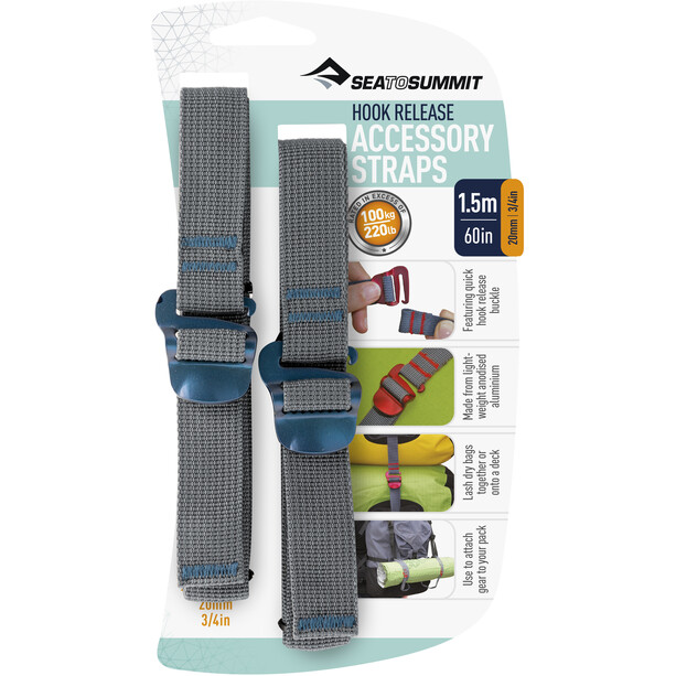 Sea to Summit Hook Release Accessory Straps 20mm/1,5m, gris