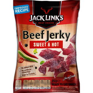 Jack Link`s Beef Jerky Snack Viande 25g, Sweet and Hot