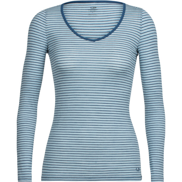Icebreaker Siren LS Herzausschnitt Shirt Damen blau/weiß