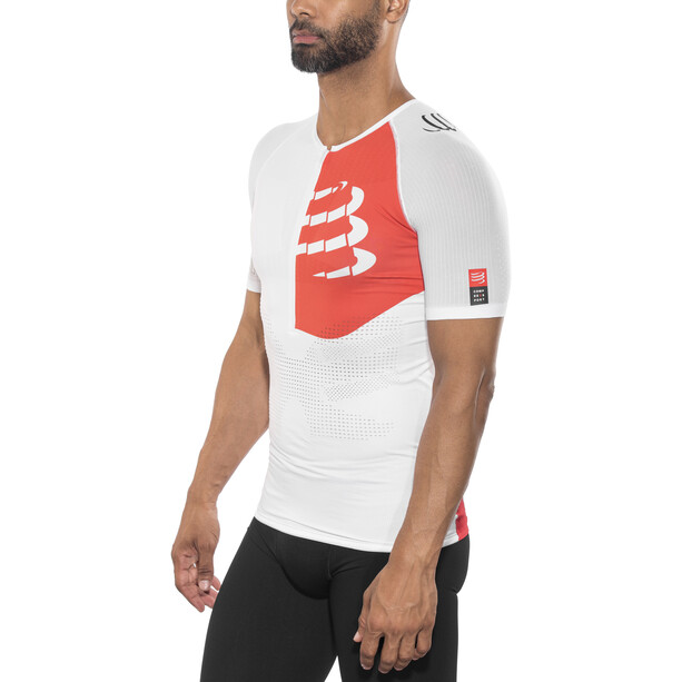 Compressport Triathlon Postural Aero Maglietta a maniche corte Uomo, bianco/rosso