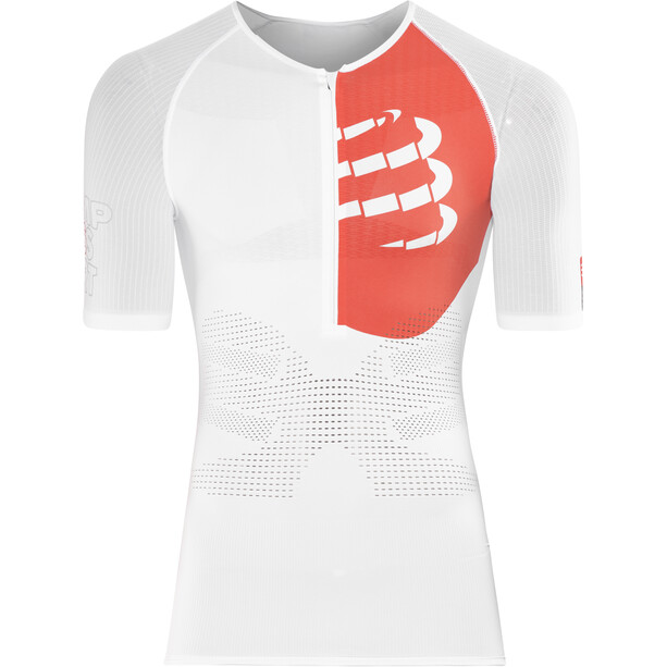 Compressport Triathlon Postural Aero Maglietta a maniche corte Uomo, bianco/rosso