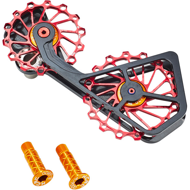 KCNC Jockey Wheel System SUS pour Shimano 10/11 vitesses 14+16 dents, noir/rouge